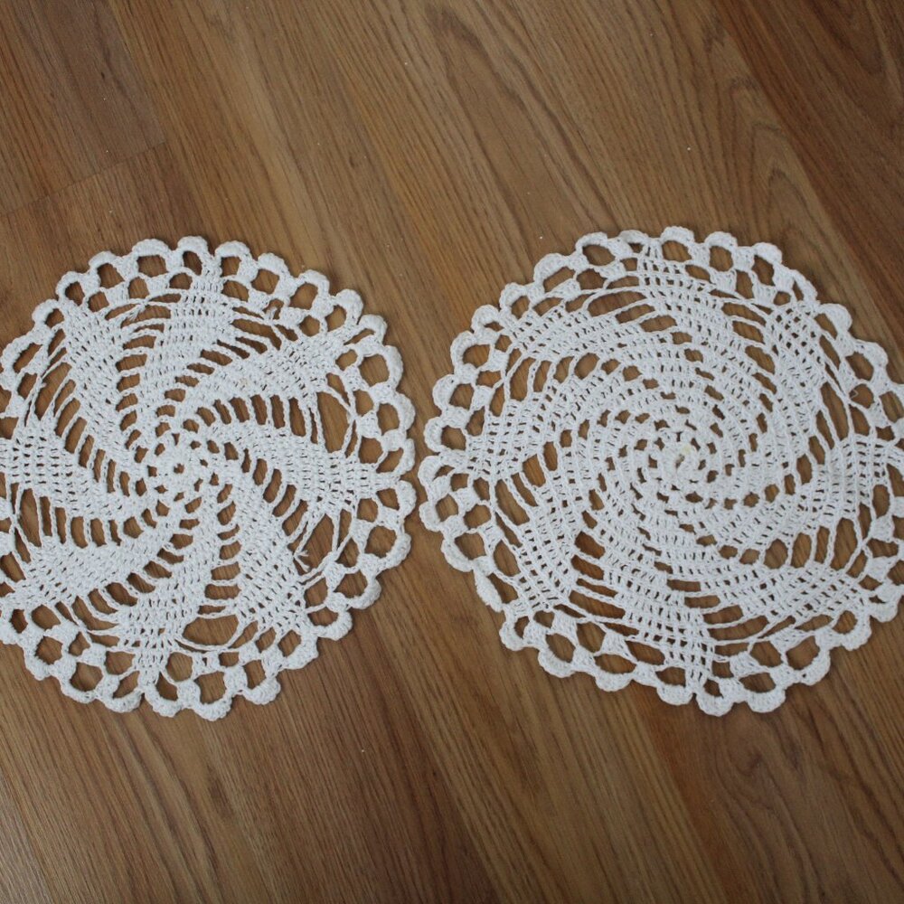 Set of Two White handmade Crochet Table Scarves Doilies